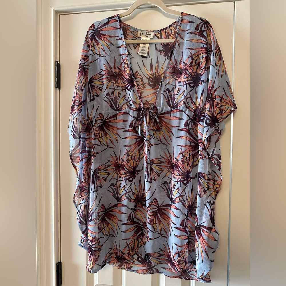 Jessica Simpson Blue Tropical Tie-Front Cover-Up